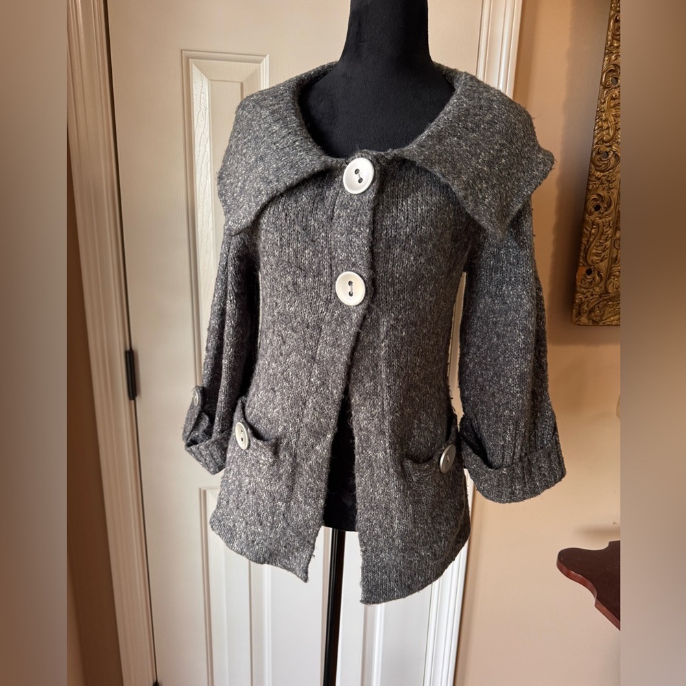 BCBGMaxAzria Charcoal Knit Wool Blend Coatigan size small